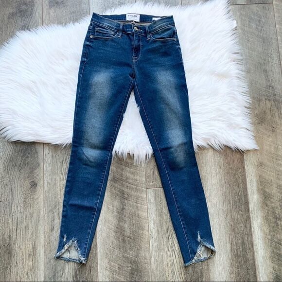 Frame Denim Le Skinny De Jeanne Frayed Triangle-Hem Jeans Size 25 - Picture 2 of 12